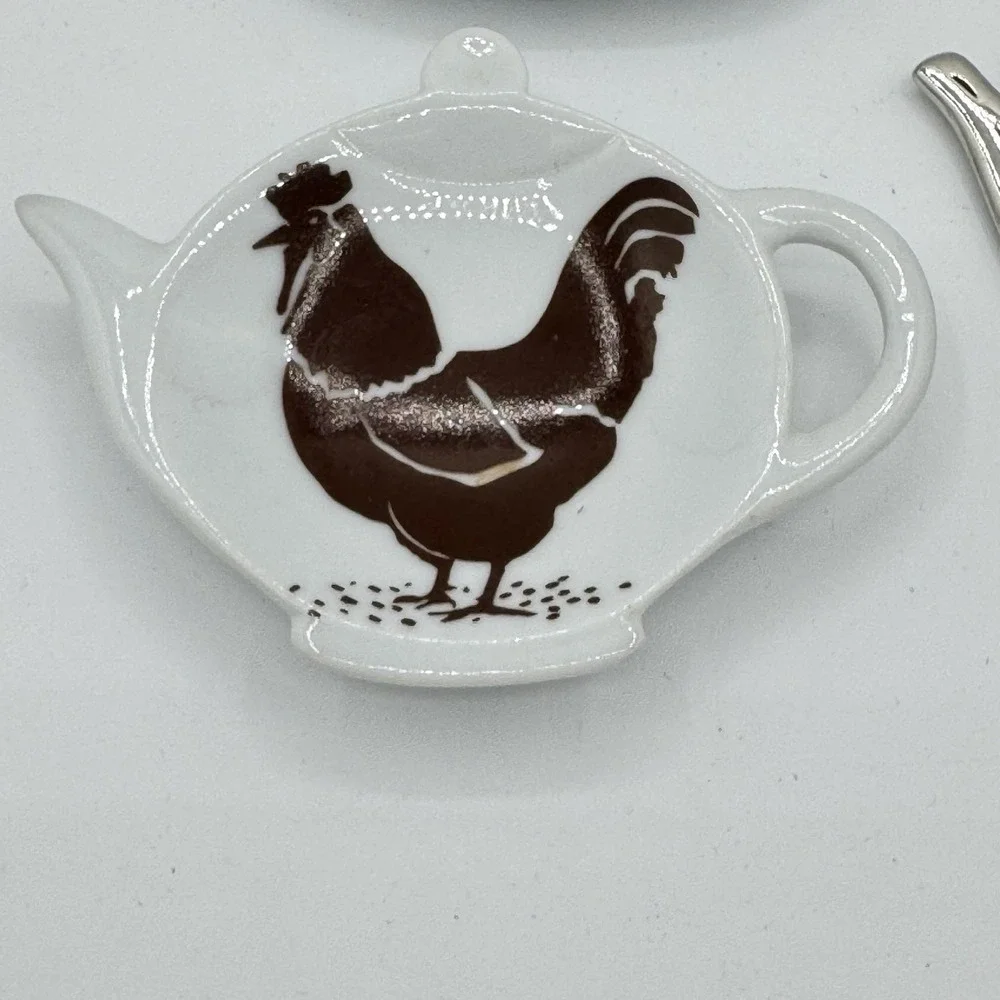 Lot of 3 Vintage Tea Bag Holders Tidy Rooster Farmhouse Cottagecore